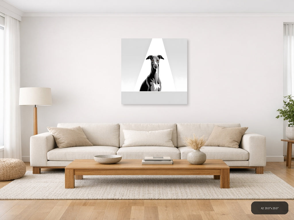 Minimalist Greyhound Portrait Black & White Wall Art — A2 / Living Room