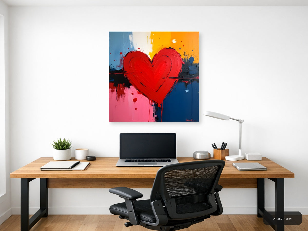 Bold Red Heart Abstract Canvas Wall Art — A1 / Office