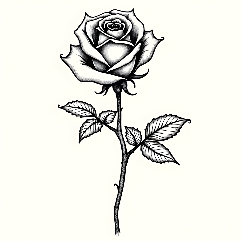 Black Rose Line Art Drawing - Botanical Wall Art