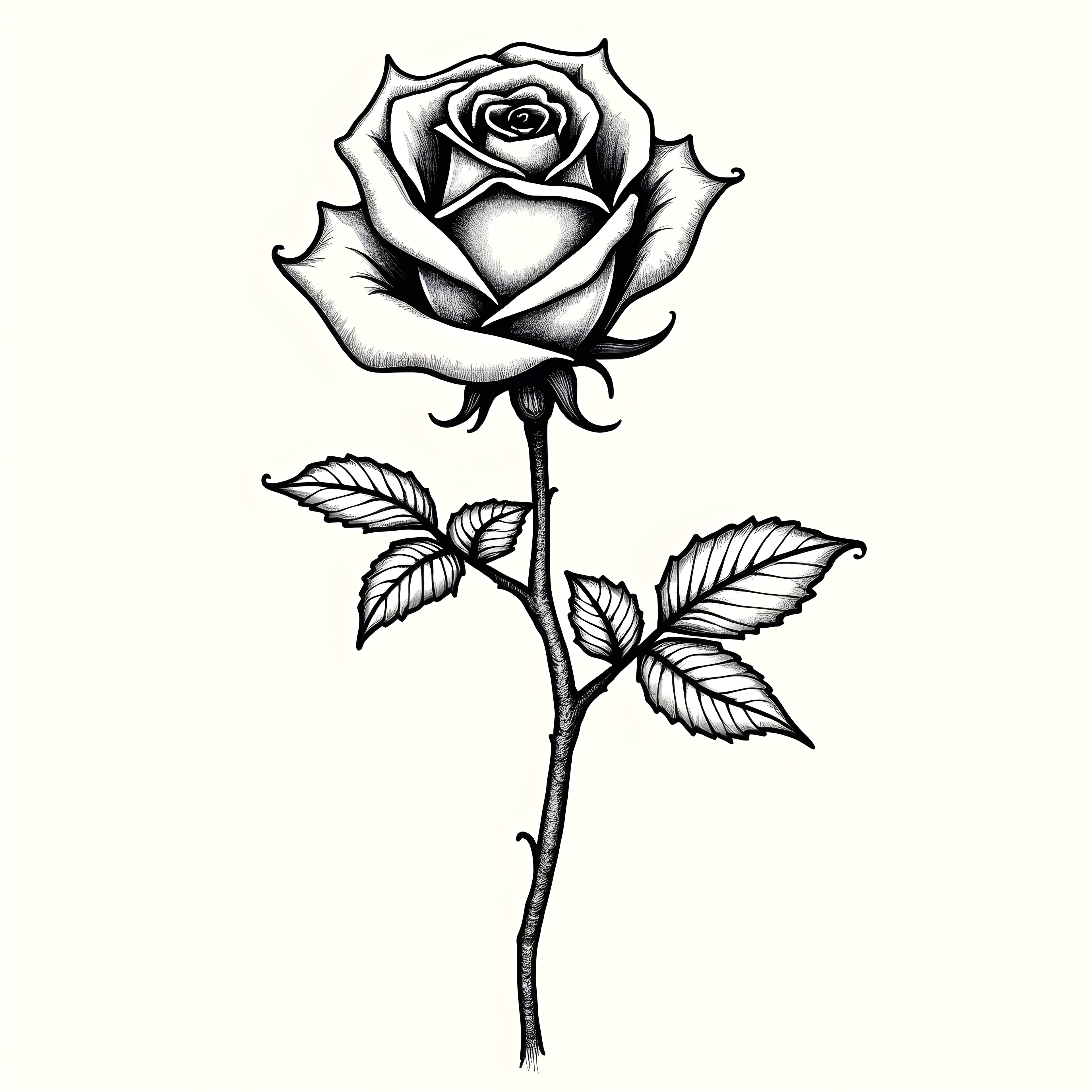 Black Rose Line Art Drawing - Botanical Wall Art