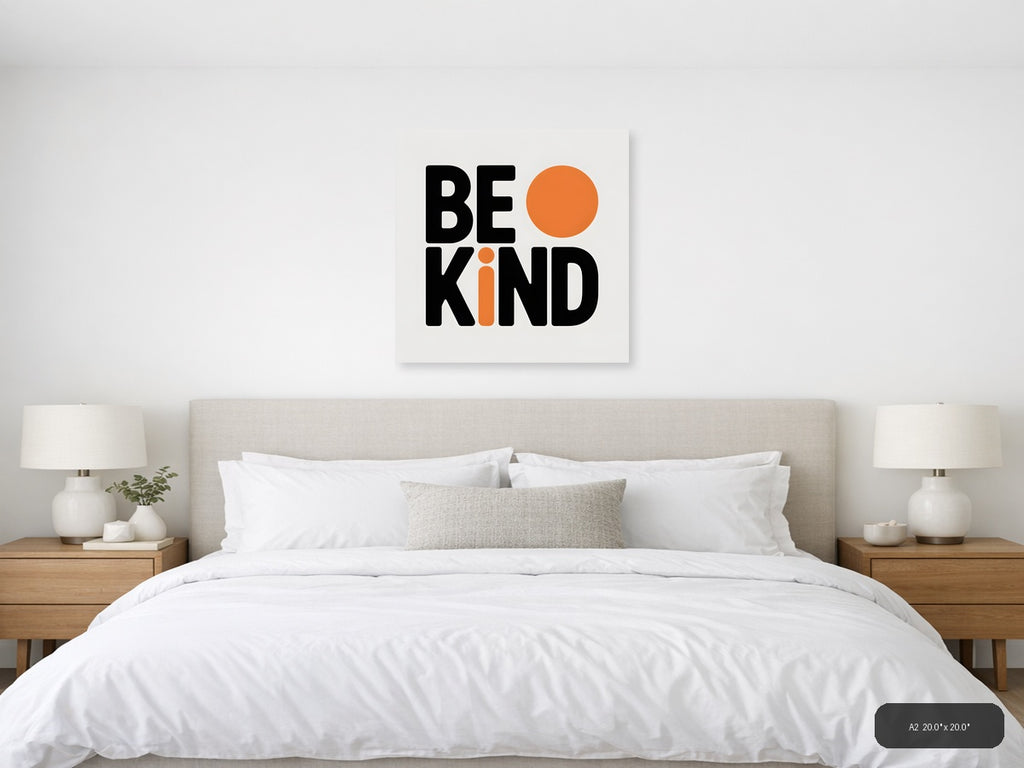 Be Kind Minimalist Orange Circle Wall Art — A2 / Bedroom