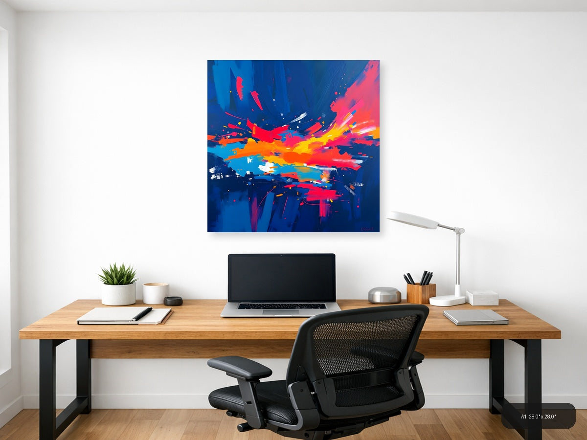 Vibrant Abstract Explosion Blue Red Yellow Wall Art — A1 / Office
