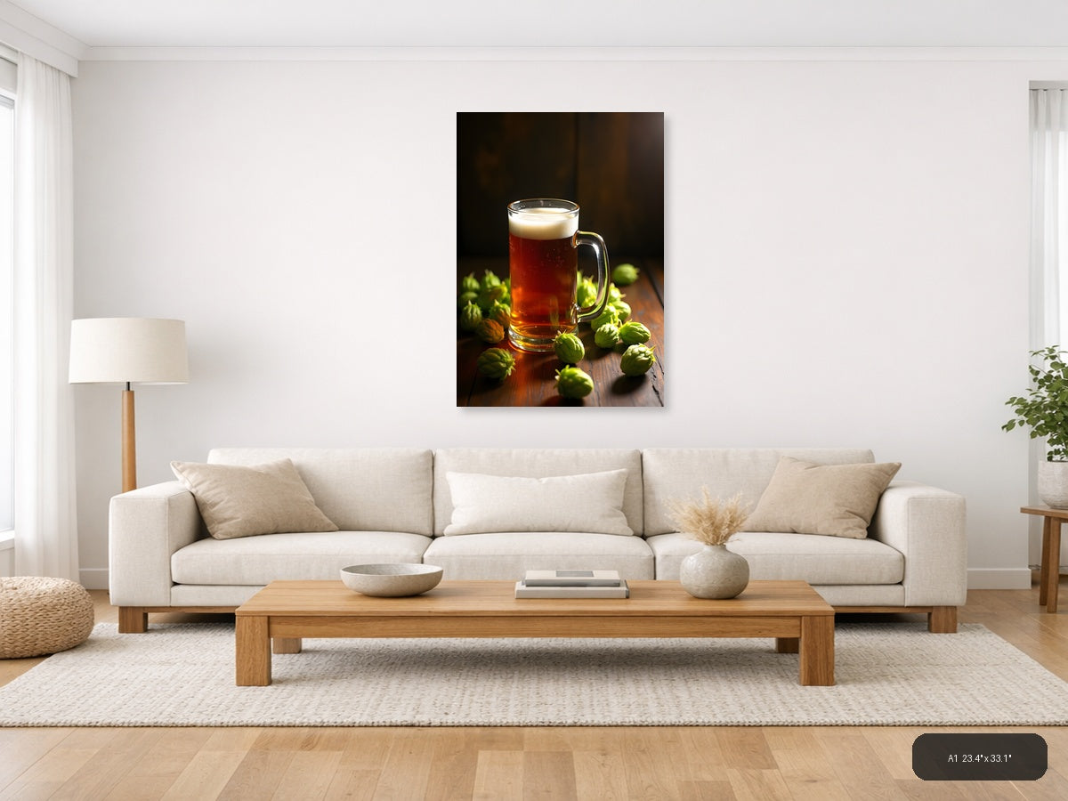Beer Mug with Hops Still Life Photography Wall Art — A1 / Living Room