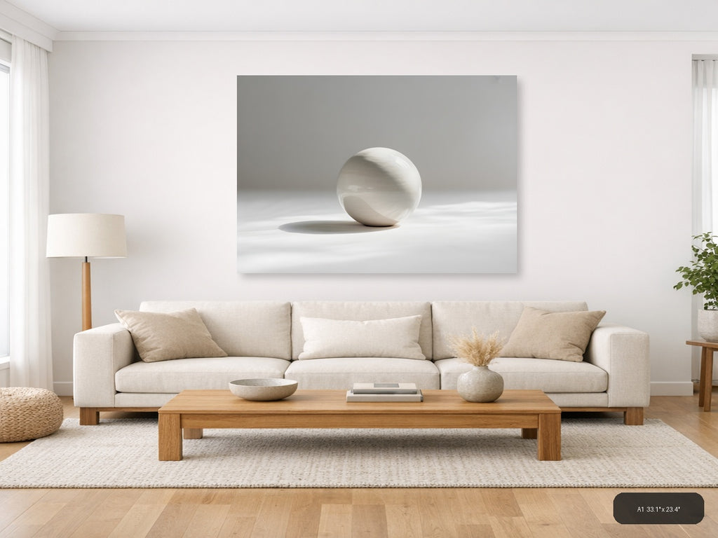 Minimalist White Sphere Shadow Wall Art — A1 / Living Room