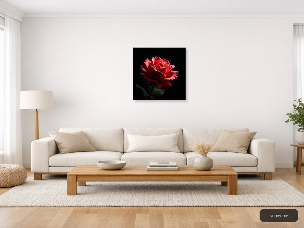 Red Rose Bloom on Black - Fine Art Photography Wall Art — A3 / Living Room