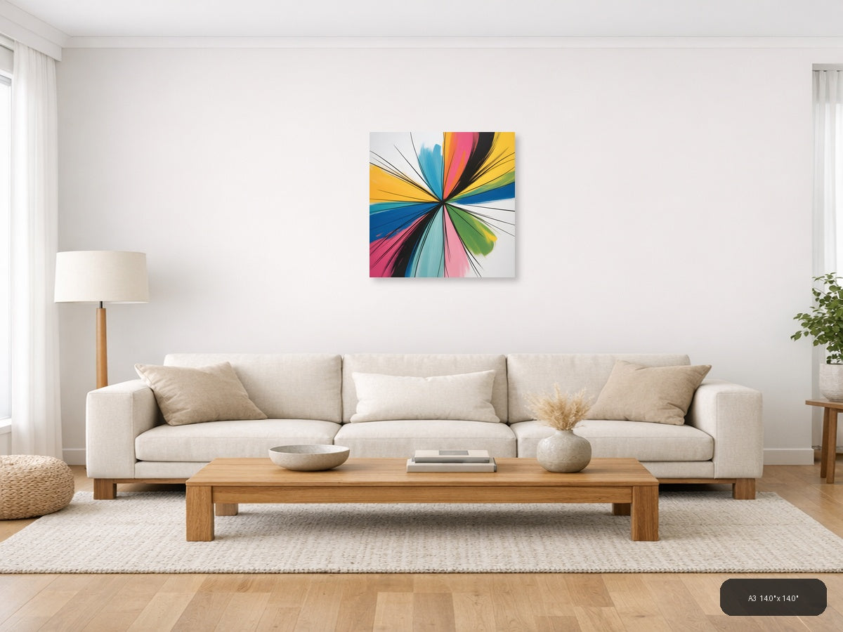 Colorful Radial Burst Abstract Canvas Wall Art — A3 / Living Room