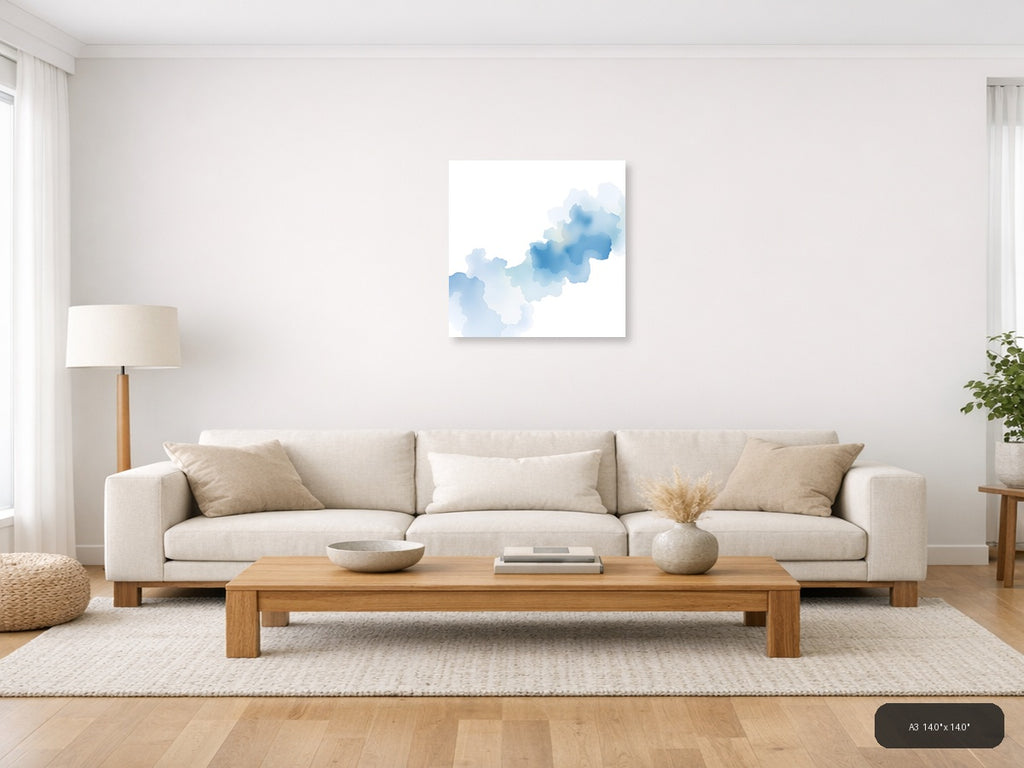 Blue Watercolor Cloud Formations Abstract Wall Art — A3 / Living Room