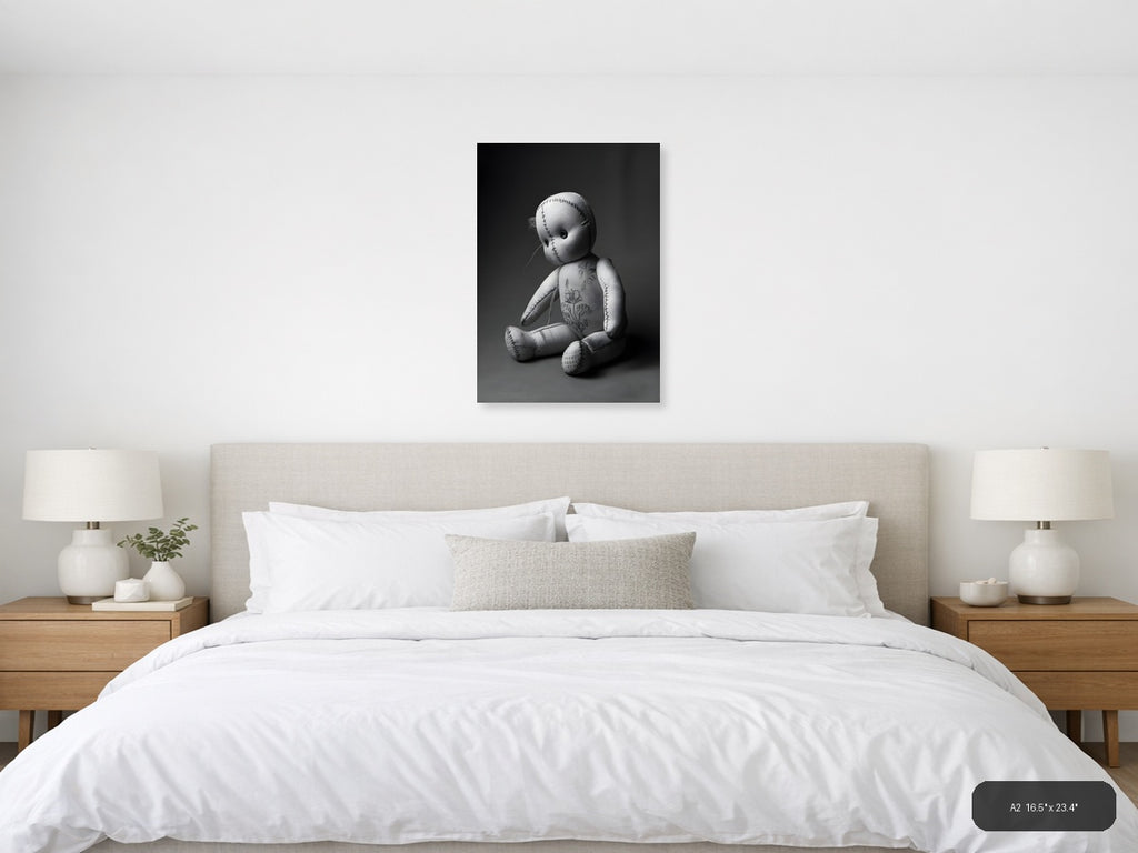 Stitched Voodoo Doll Monochrome Photography Wall Art — A2 / Bedroom