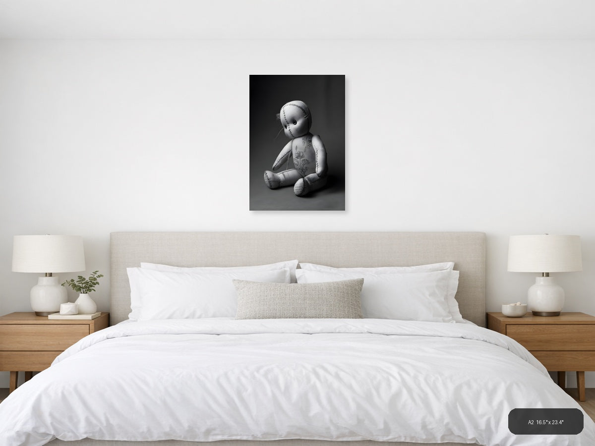 Stitched Voodoo Doll Monochrome Photography Wall Art — A2 / Bedroom