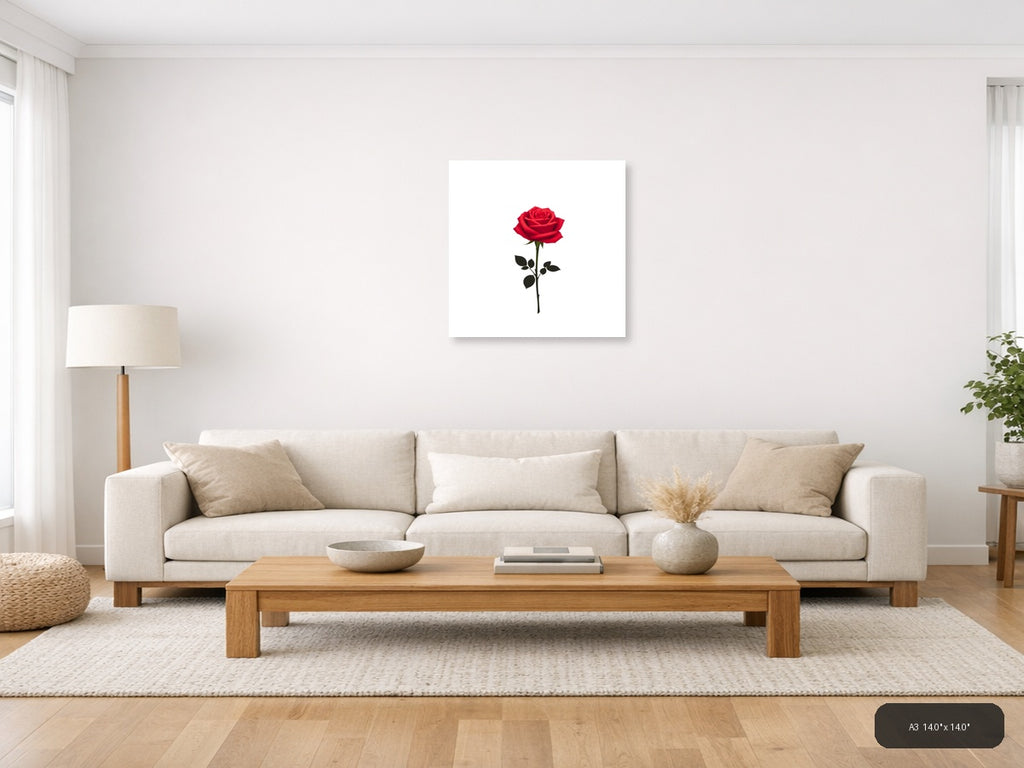 Minimalist Red Rose Single Stem Wall Art — A3 / Living Room