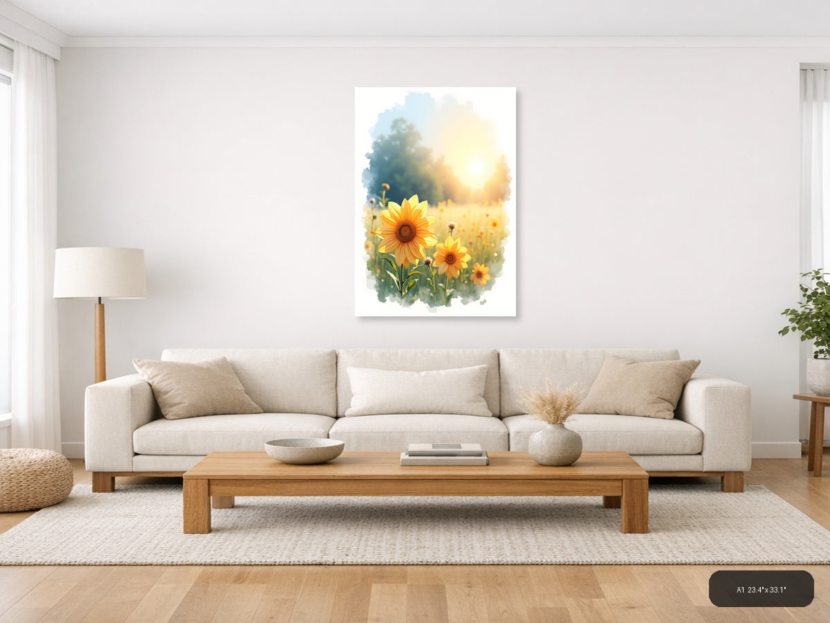 Sunflowers in Golden Light Watercolor Wall Art — A1 / Living Room
