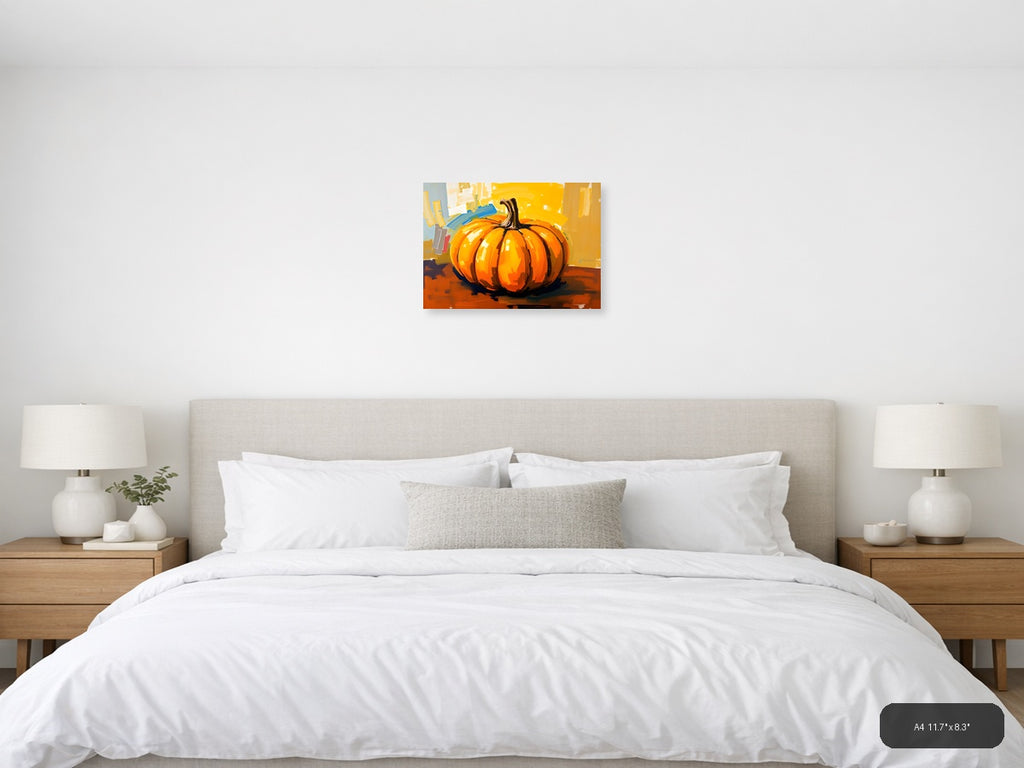 Abstract Orange Pumpkin Modern Expressionist Wall Art — A4 / Bedroom