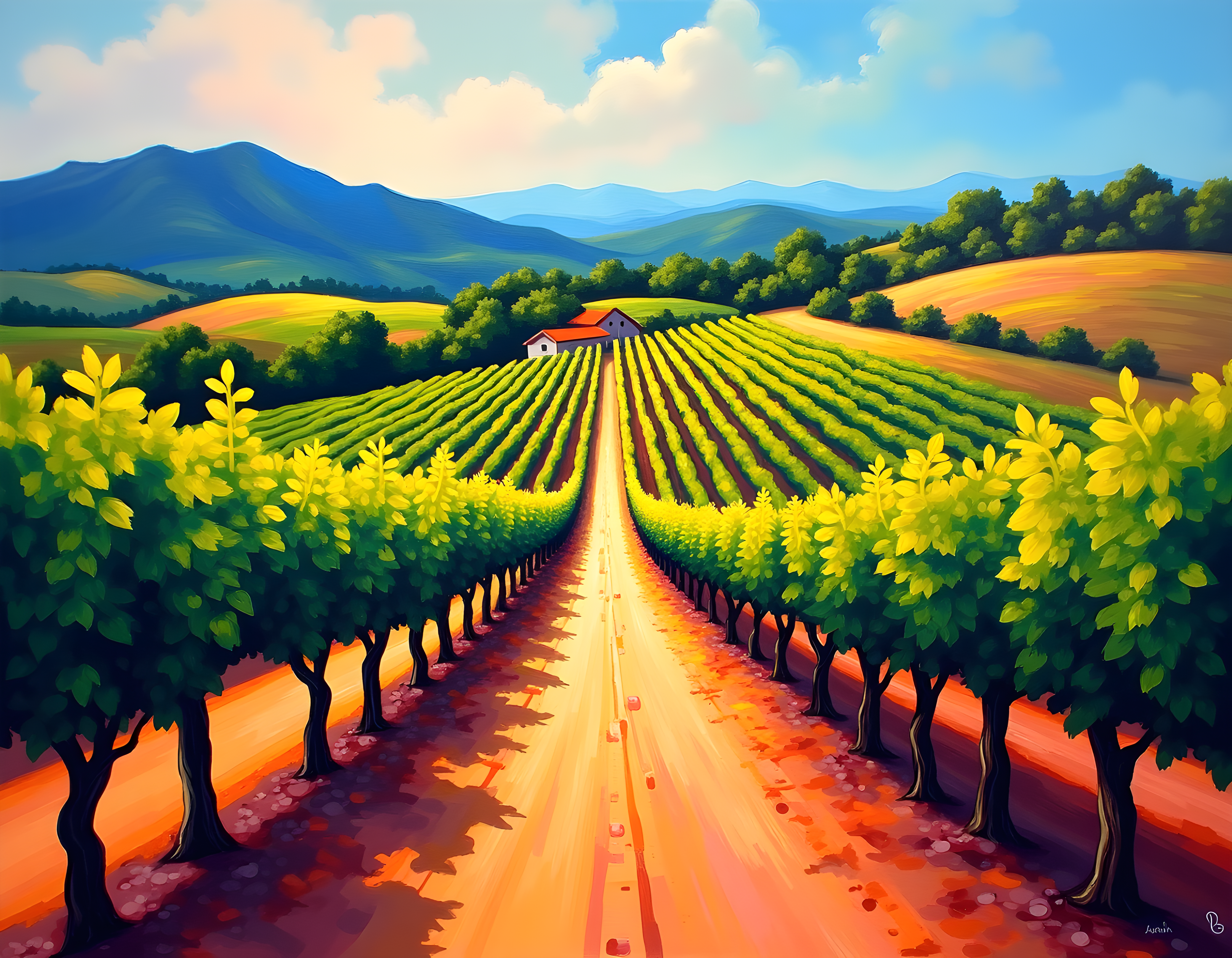 Vineyard Path Abstract Landscape Wall Art