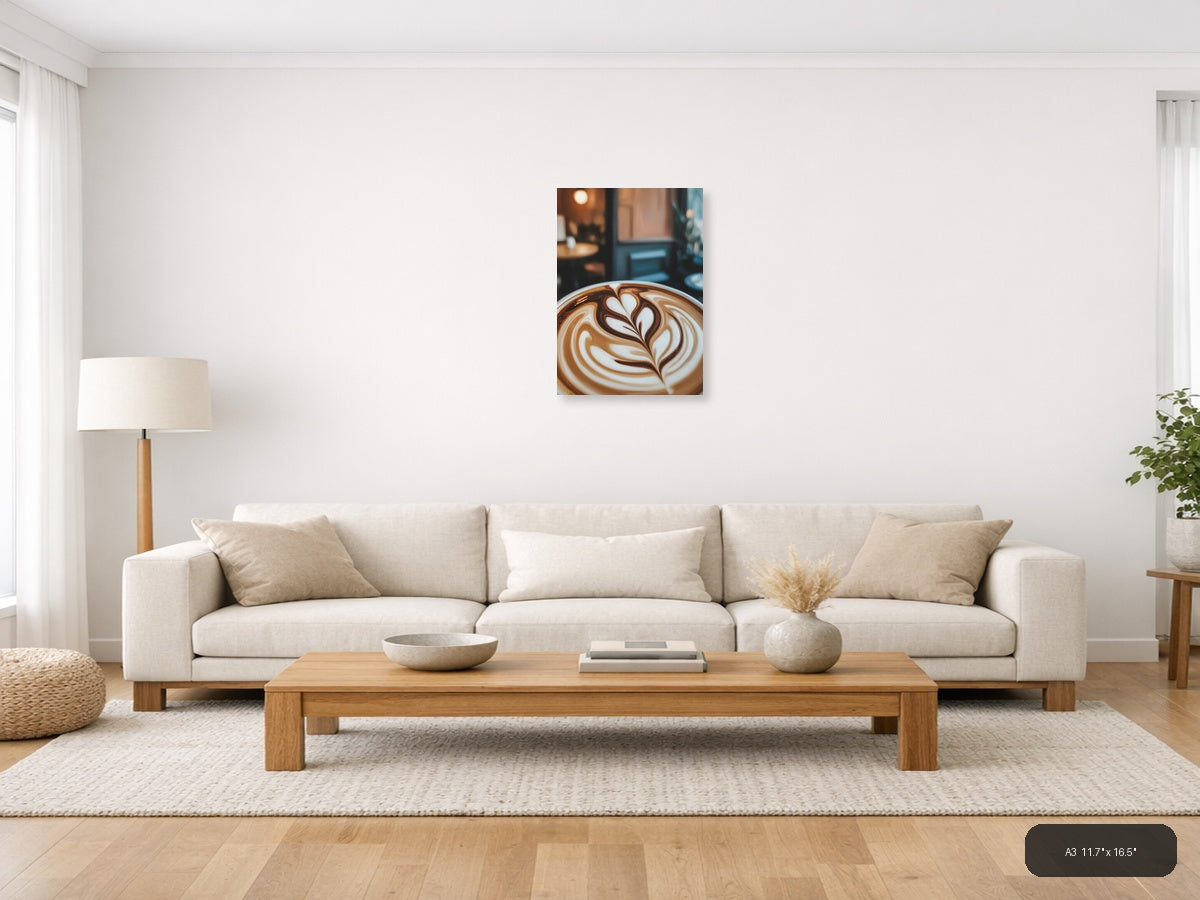 Abstract Latte Art Coffee Cup Canvas Wall Art — A3 / Living Room
