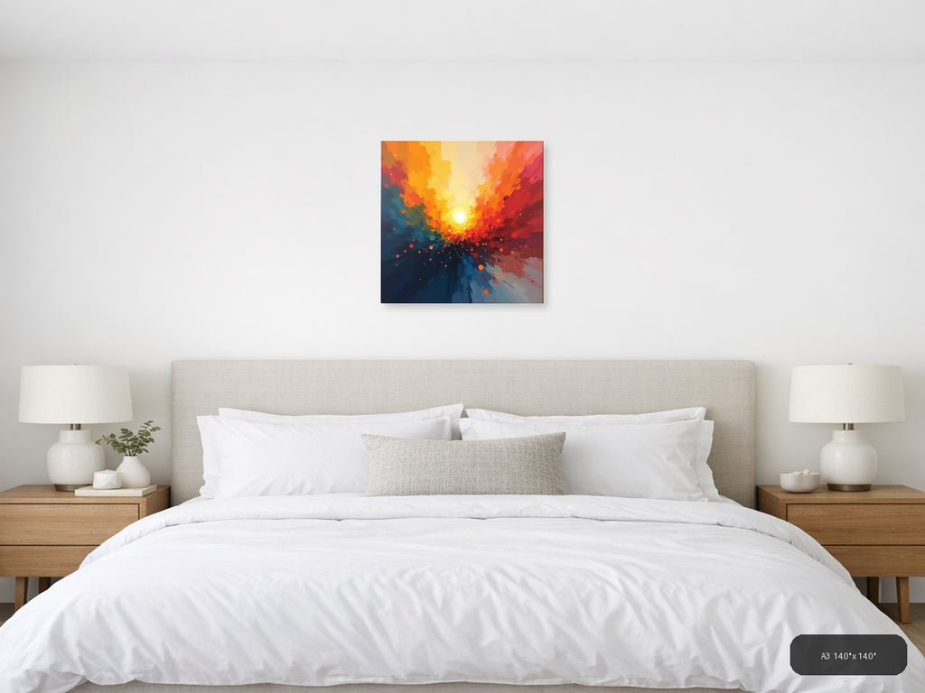 Abstract Radiant Sunset Explosion Orange Red Wall Art — A3 / Bedroom