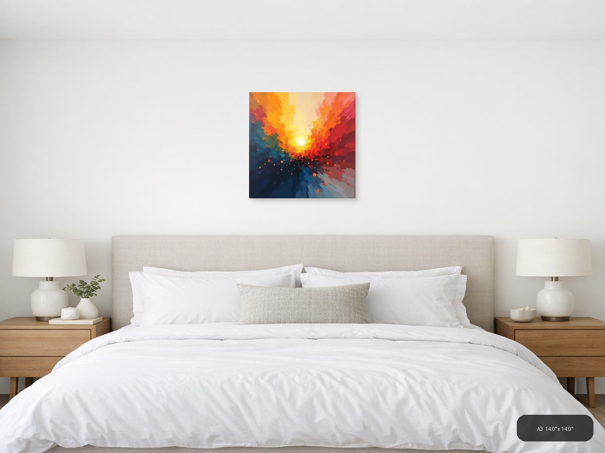 Abstract Radiant Sunset Explosion Orange Red Wall Art — A3 / Bedroom