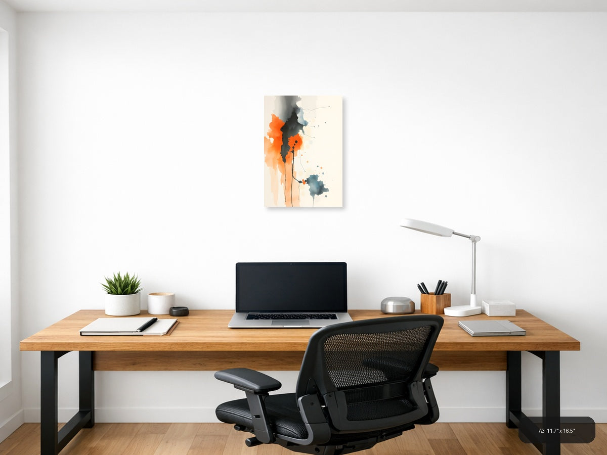 Abstract Watercolor Figure in Orange and Black Wall Art — A3 / Office
