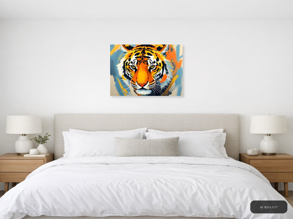 Abstract Tiger Face Portrait Modern Colorful Wall Art — A3 / Bedroom
