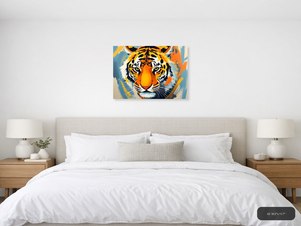 Abstract Tiger Face Portrait Modern Colorful Wall Art — A3 / Bedroom
