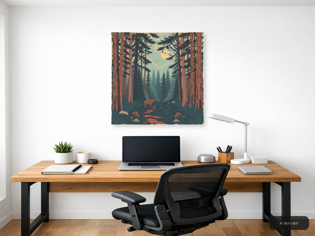 Vintage Forest Moon Deer Path Wall Art — A1 / Office