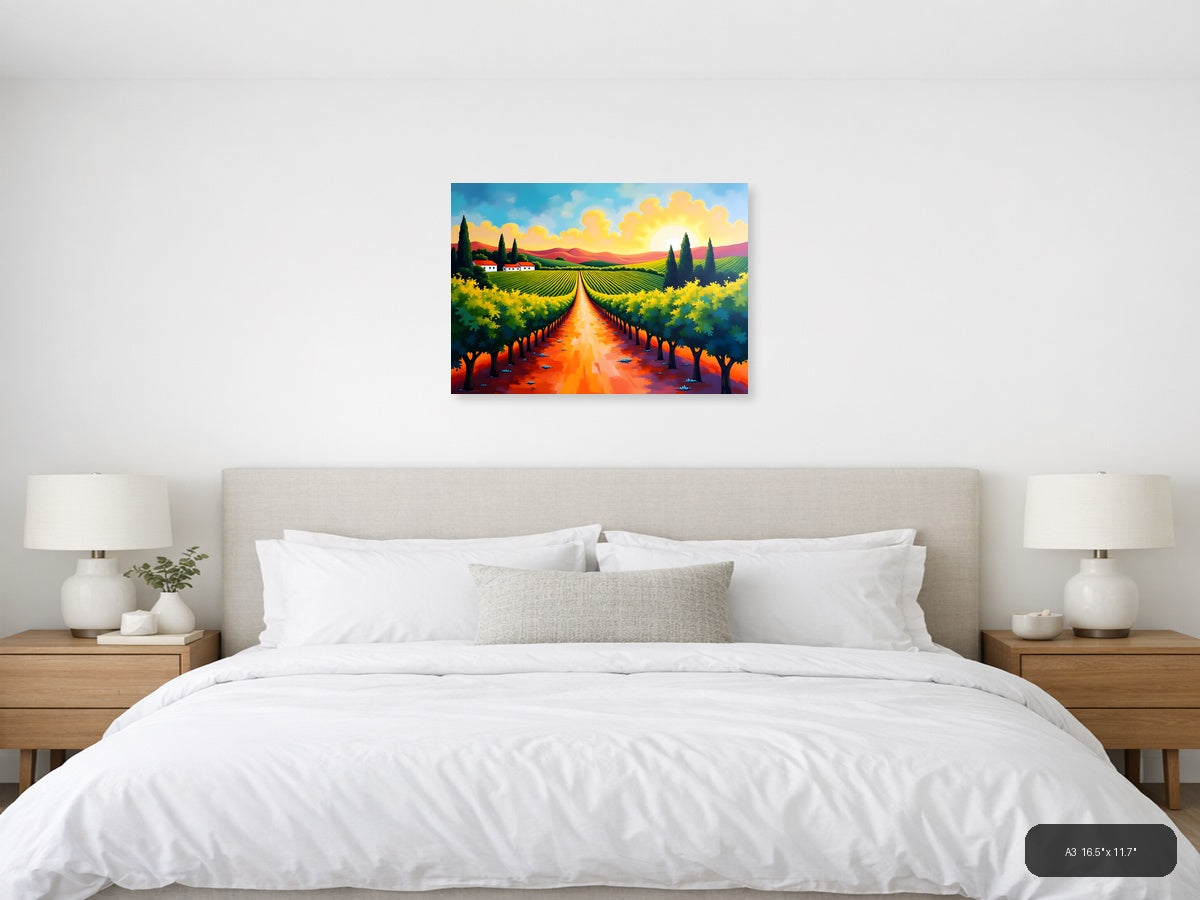 Tuscan Vineyard Landscape Abstract Painting Wall Art — A3 / Bedroom