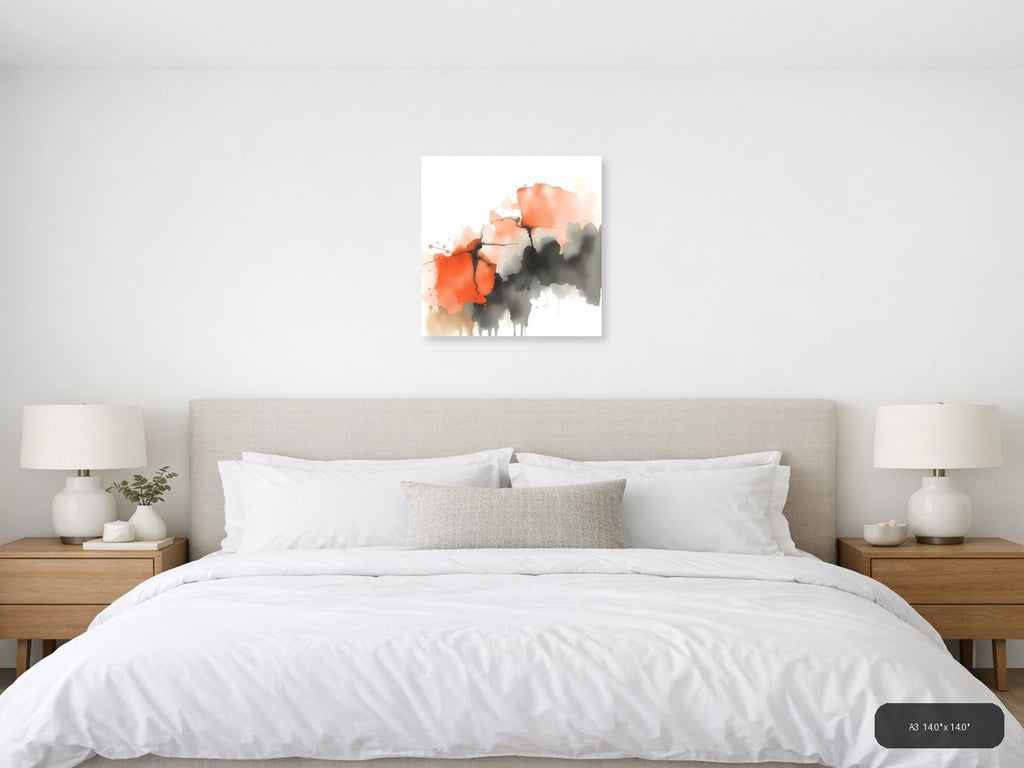 Abstract Watercolor Map with Orange and Gray Wall Art — A3 / Bedroom