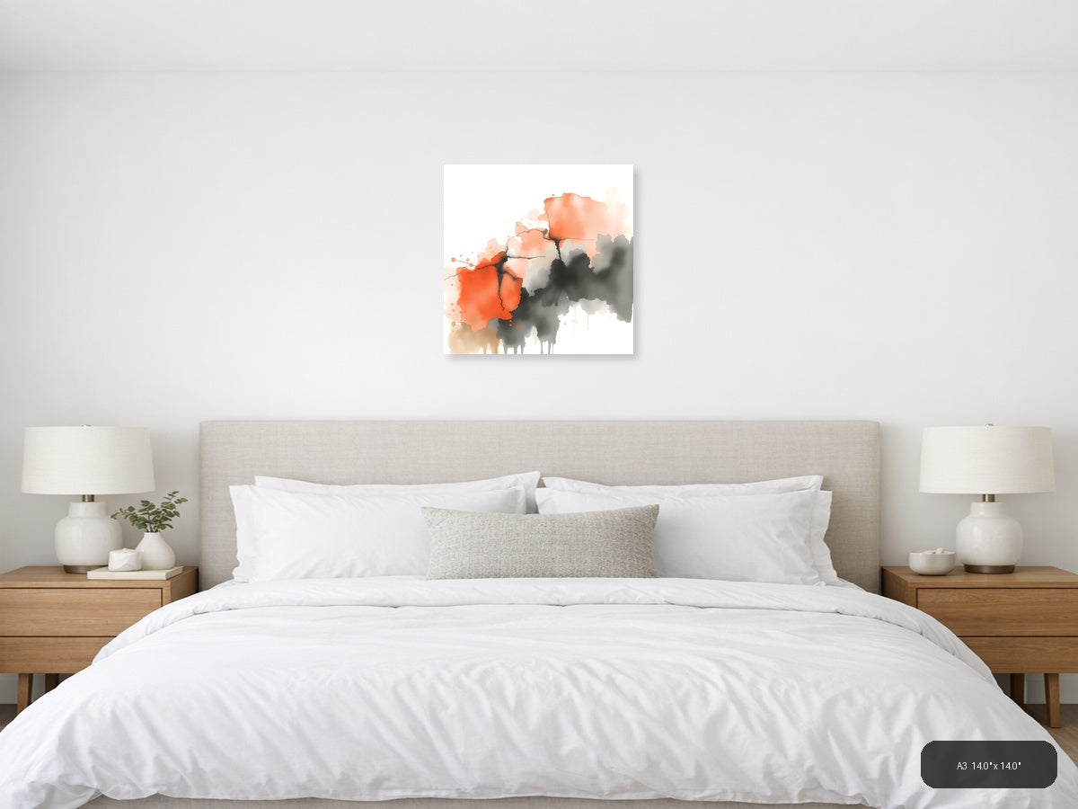Abstract Watercolor Map with Orange and Gray Wall Art — A3 / Bedroom