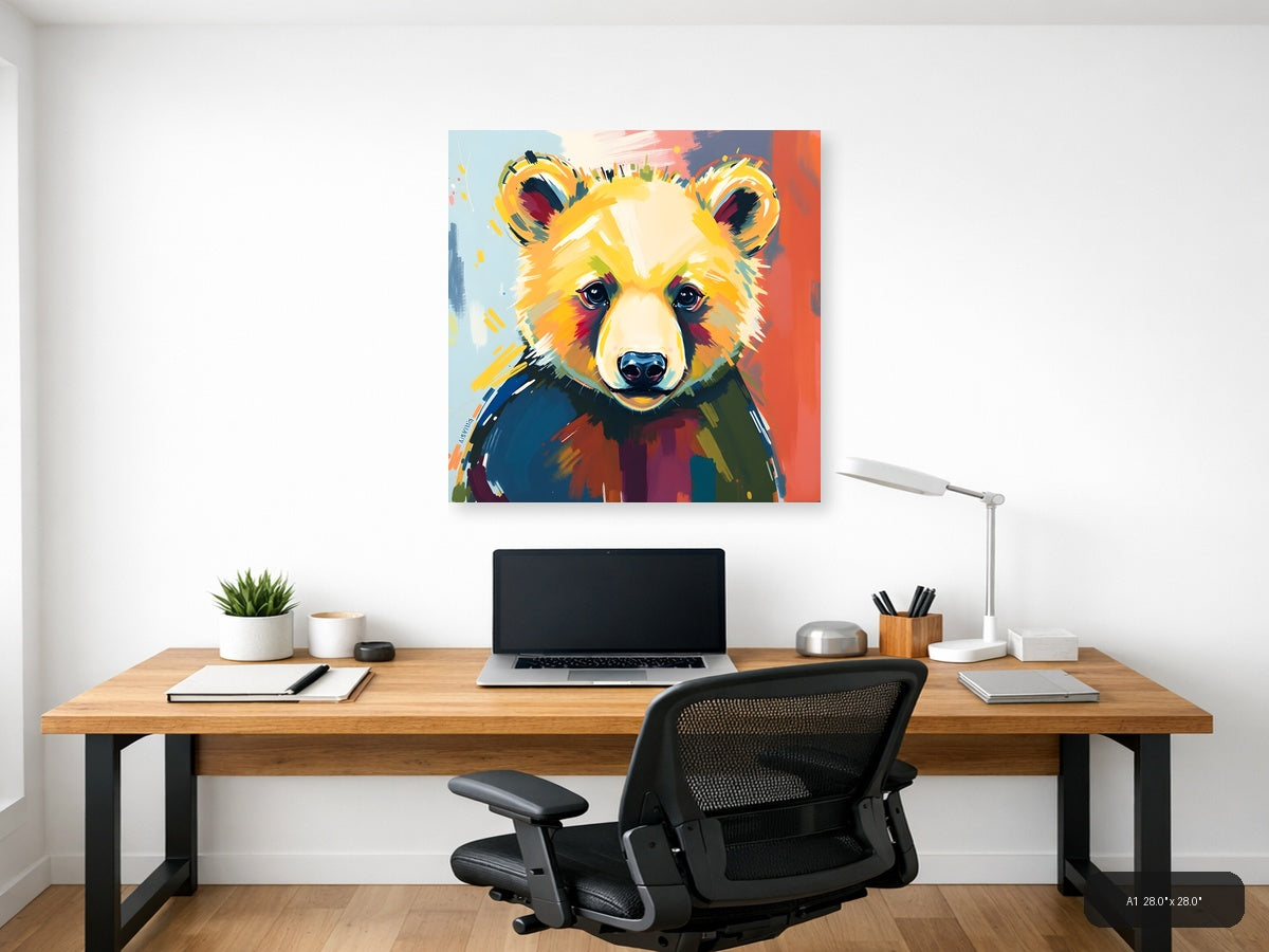 Colorful Abstract Bear Portrait Modern Wall Art — A1 / Office