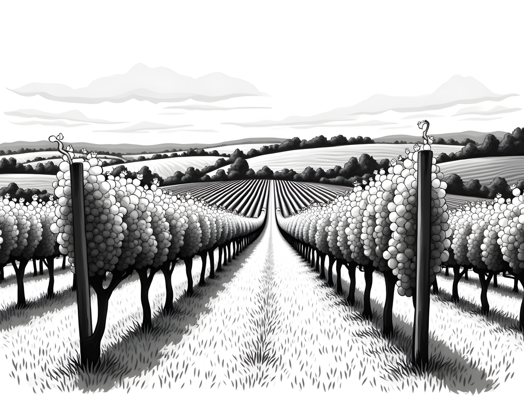 Vineyard Rows Line Art - Black & White Landscape Wall Art