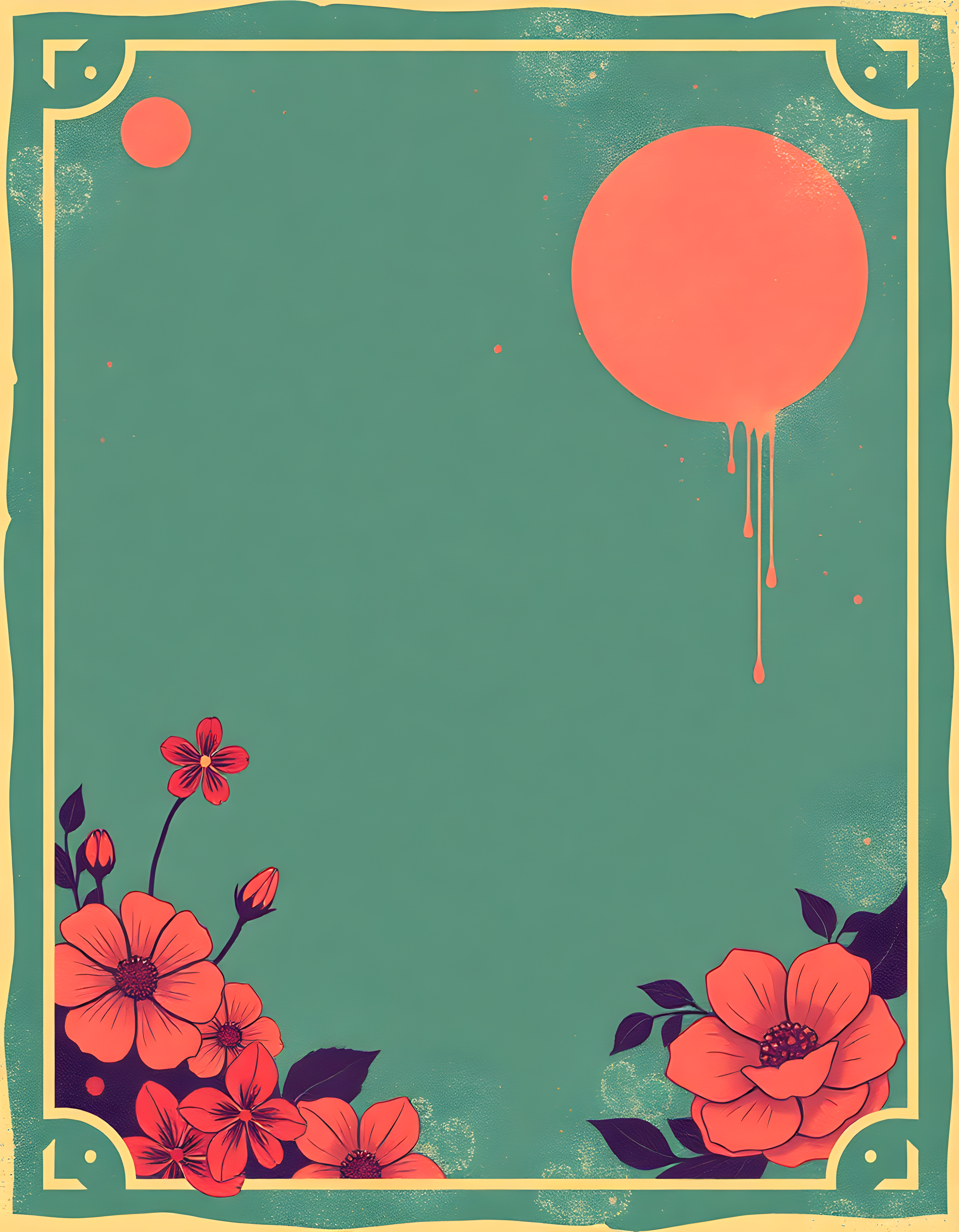 Vintage Teal Floral Sunset Print Wall Art