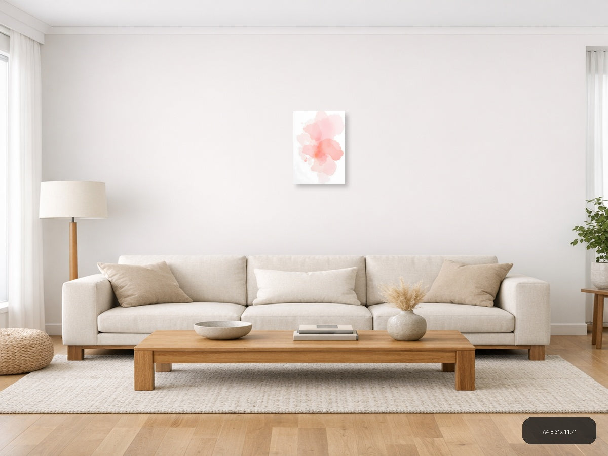 Soft Coral Watercolor Abstract Blooms Wall Art — A4 / Living Room