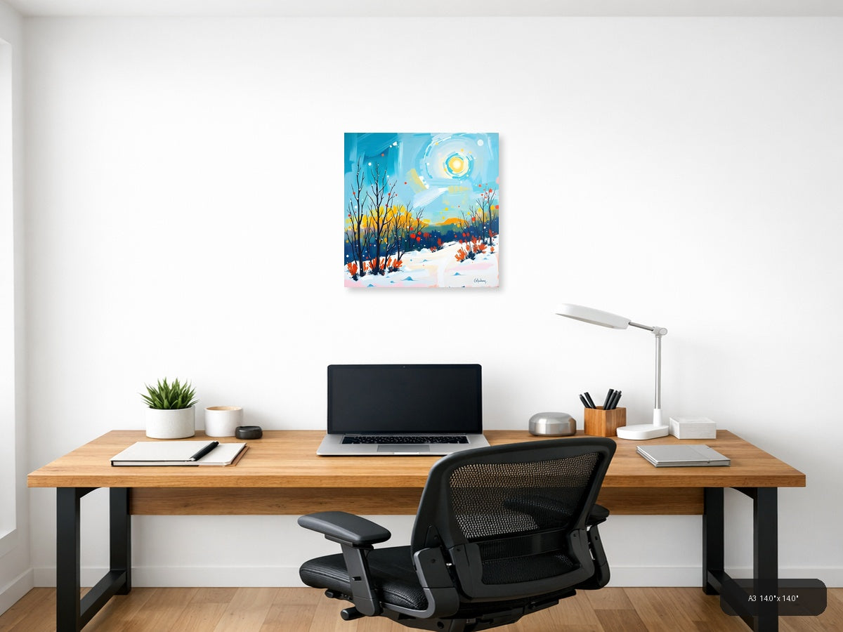 Abstract Winter Landscape with Sun - Modern Wall Art — A3 / Office