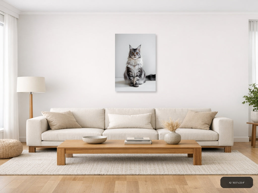 Gray Tabby Cat Portrait Minimalist Wall Art — A2 / Living Room