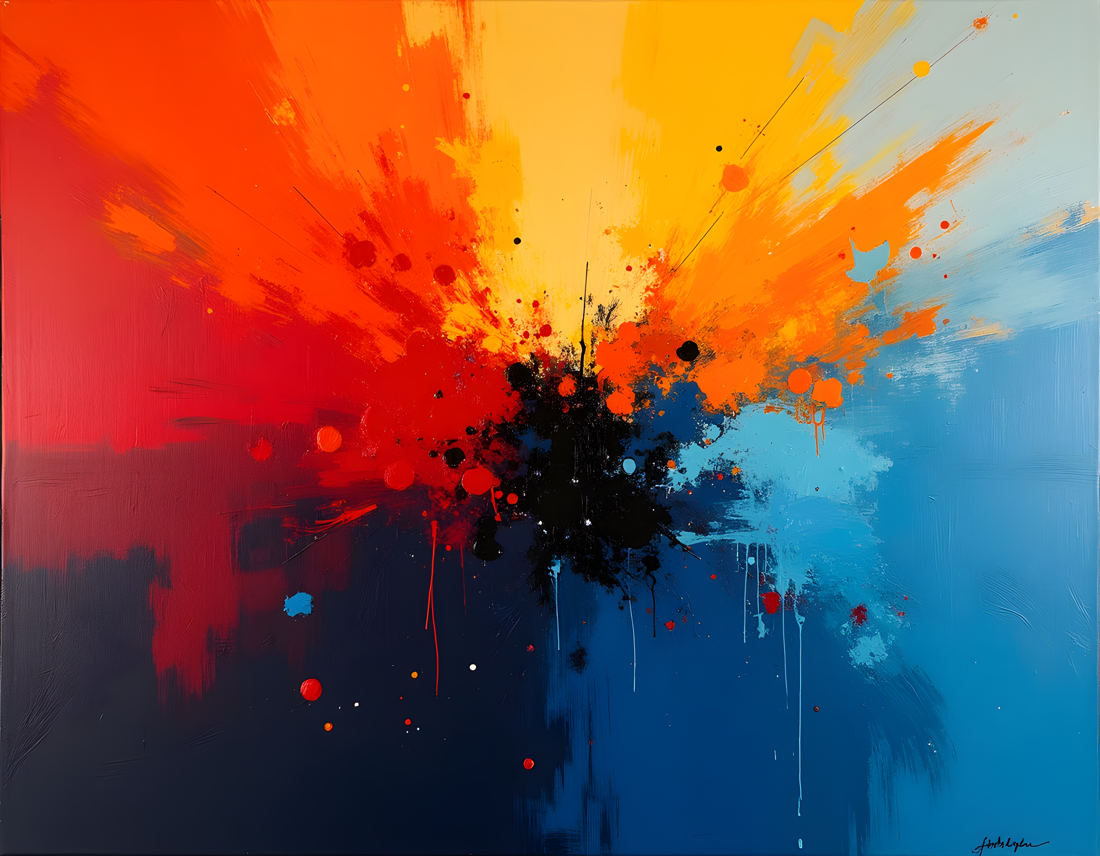 Abstract Explosion Blue Orange Red Splatter Wall Art