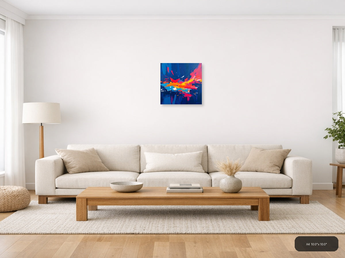 Vibrant Abstract Explosion Blue Red Yellow Wall Art — A4 / Living Room