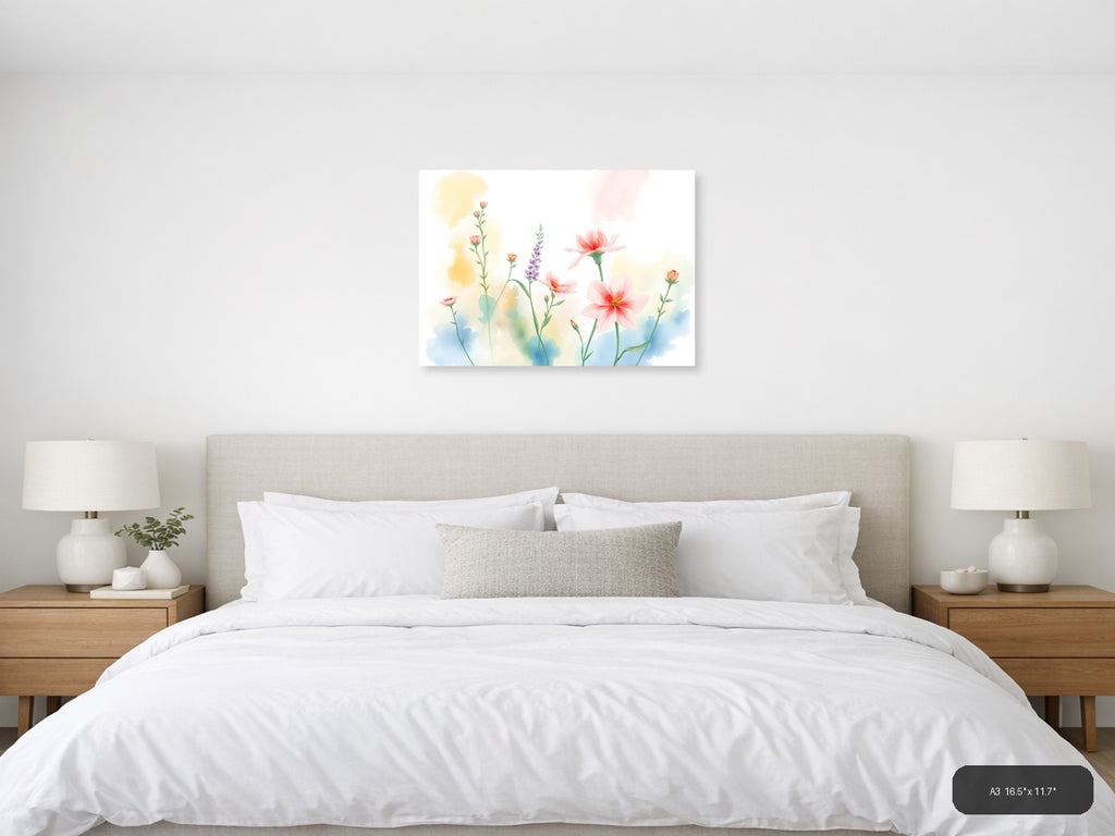 Watercolor Garden Flowers - Pastel Botanical Wall Art — A3 / Bedroom