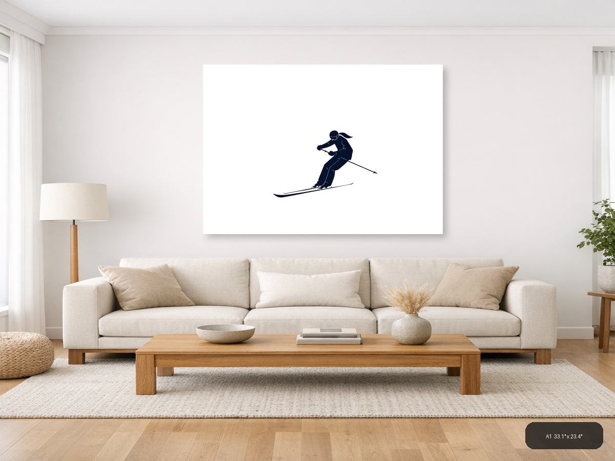 Minimalist Skier Silhouette Navy Blue Wall Art — A1 / Living Room