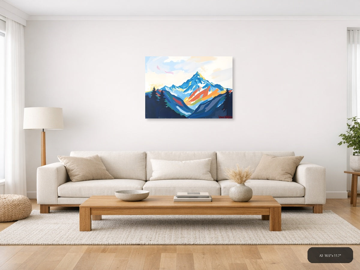 Abstract Colorful Mountain Peak Landscape Wall Art — A3 / Living Room