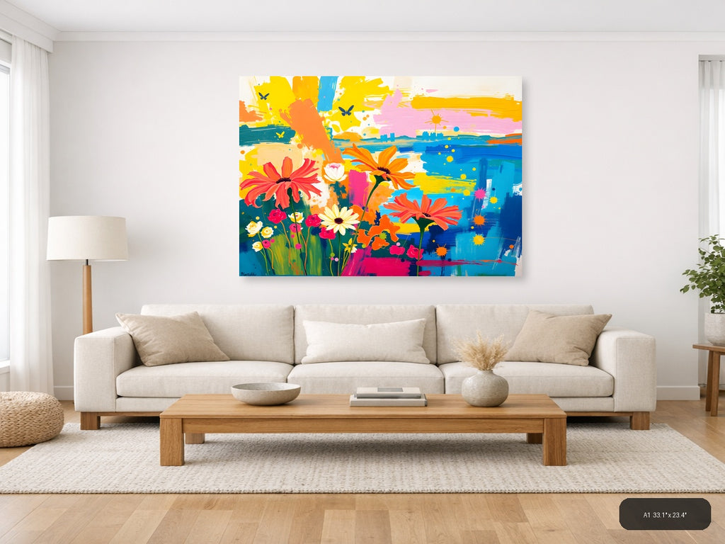 Vibrant Flower Garden Abstract Landscape Wall Art — A1 / Living Room