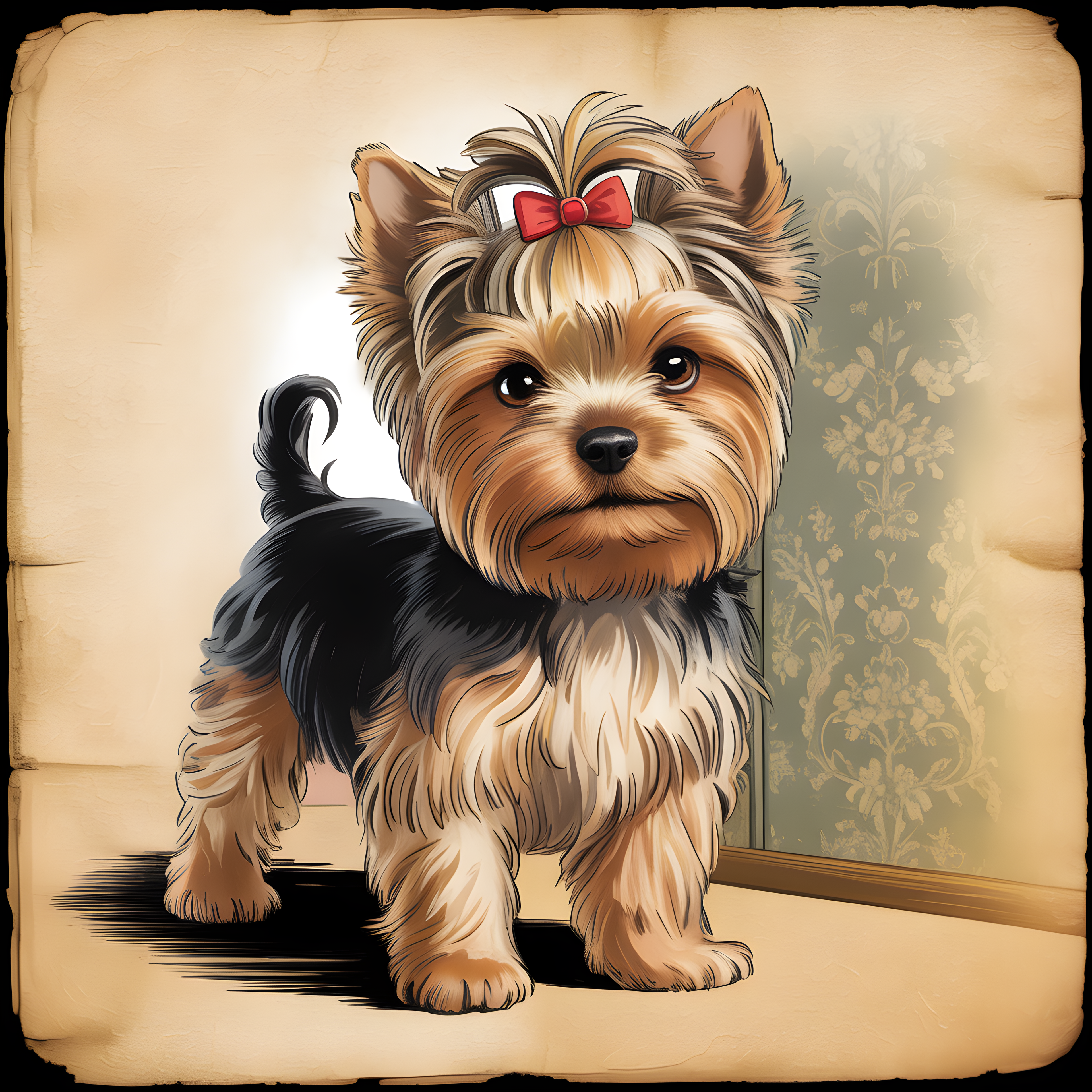 Vintage Shih Tzu Puppy with Pink Bow Wall Art
