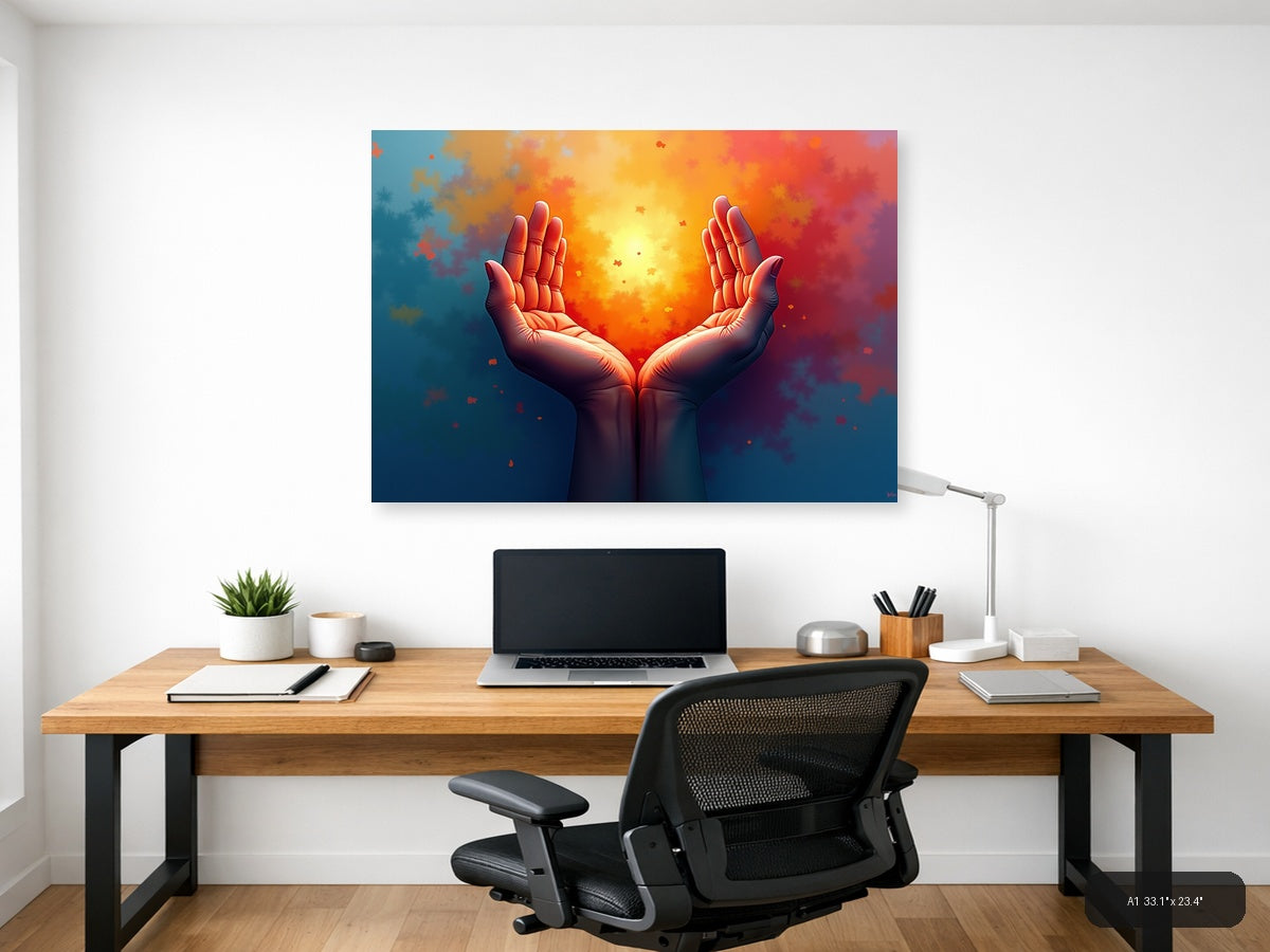 Glowing Hands Abstract Light Burst Modern Wall Art — A1 / Office