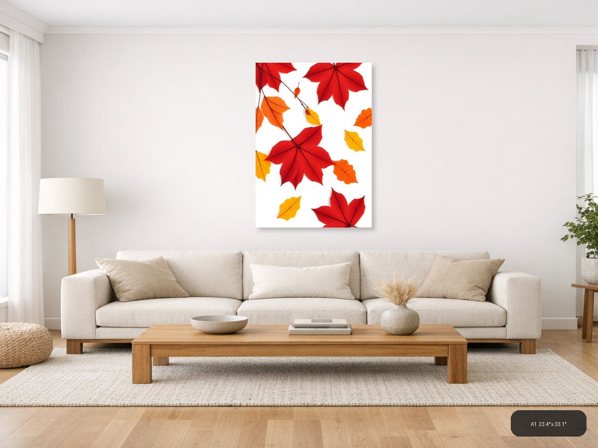 Minimalist Autumn Leaves Portrait Wall Art — A1 / Living Room