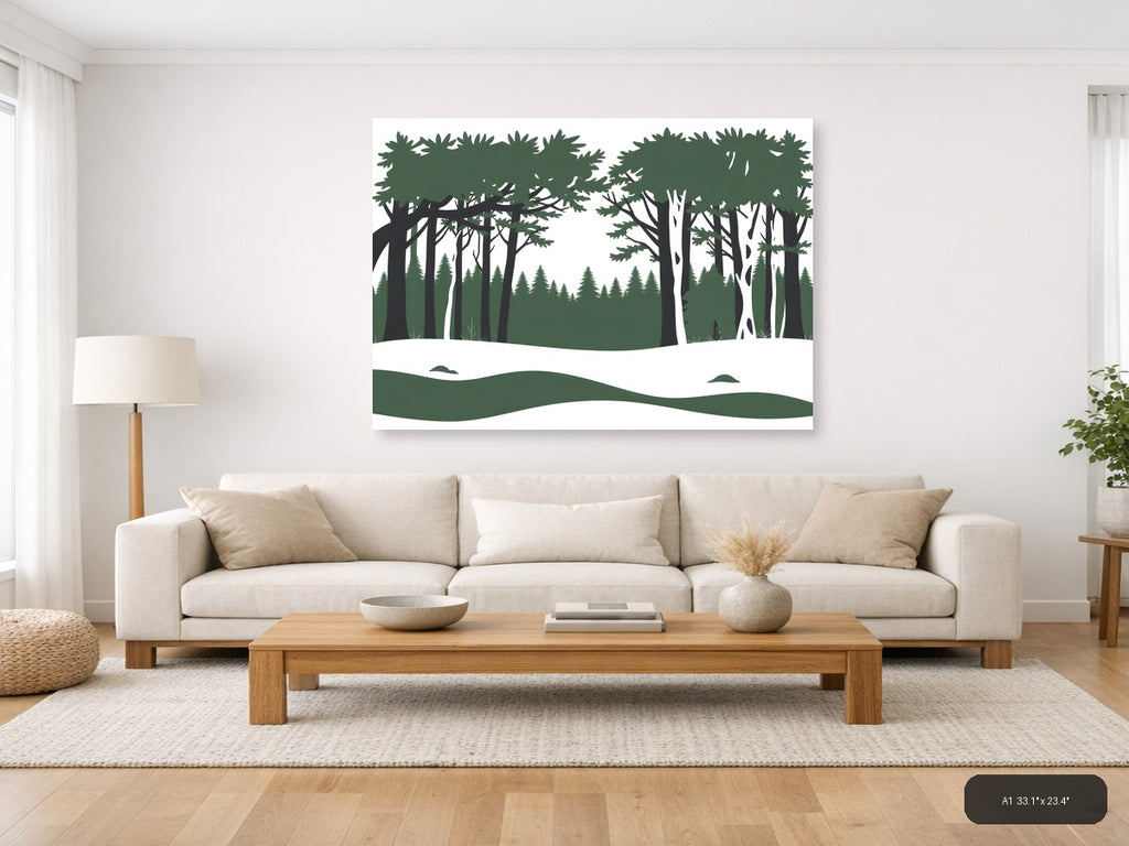 Minimalist Forest Landscape Winter Snow Wall Art — A1 / Living Room