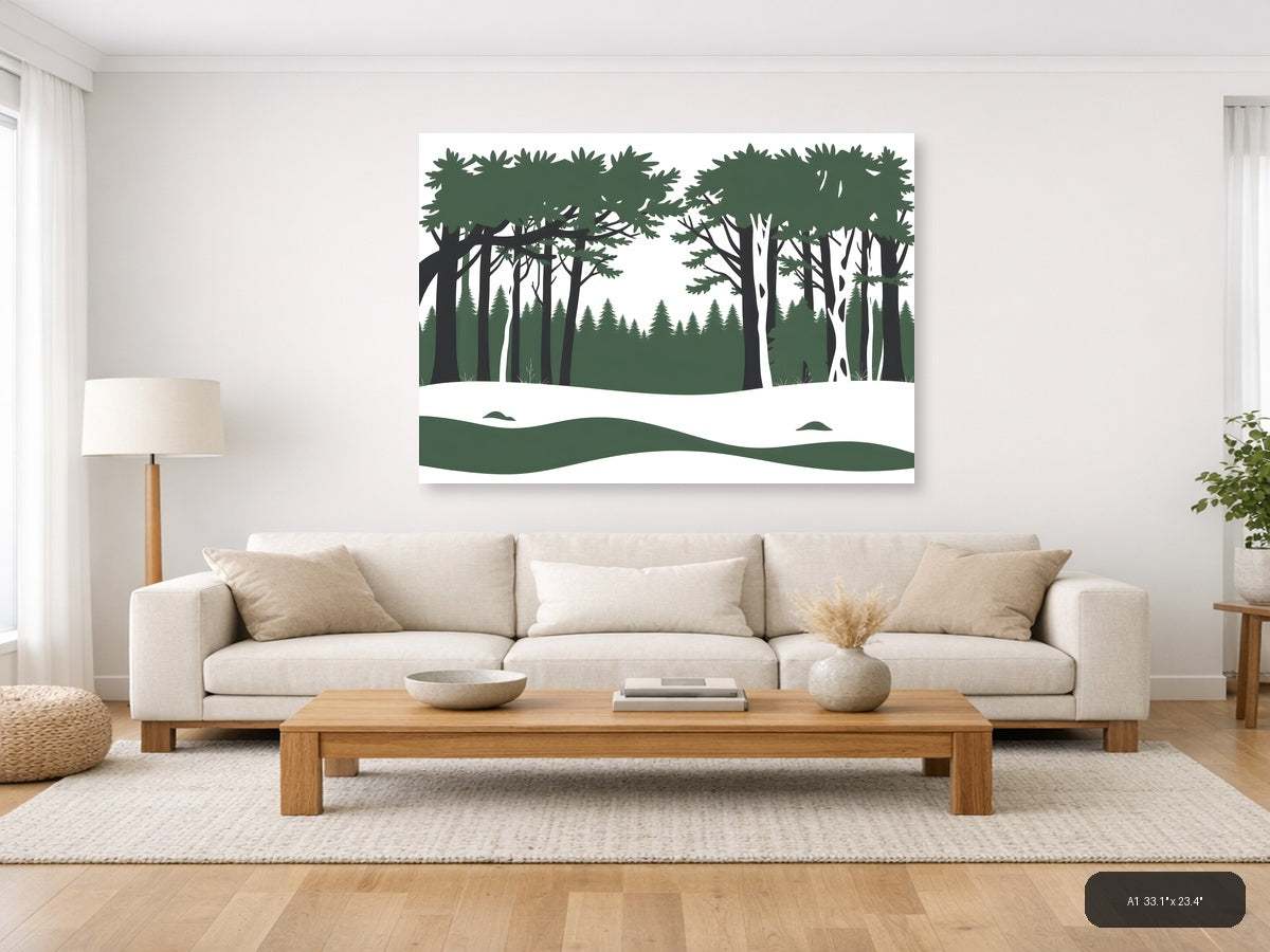 Minimalist Forest Landscape Winter Snow Wall Art — A1 / Living Room