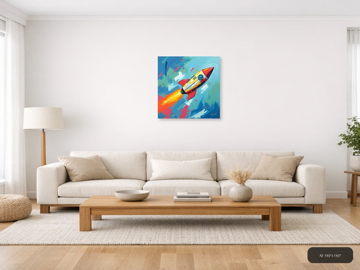 Colorful Rocket Launch Abstract Modern Wall Art — A3 / Living Room