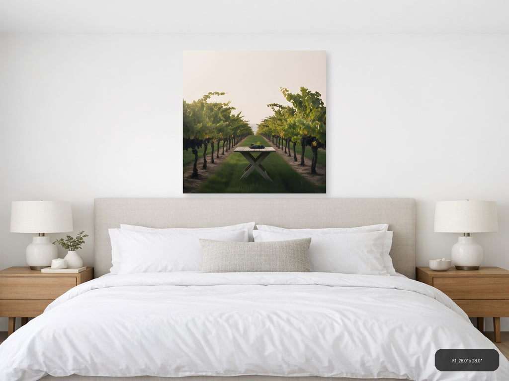 Vineyard Table Minimalist Landscape Wall Art — A1 / Bedroom