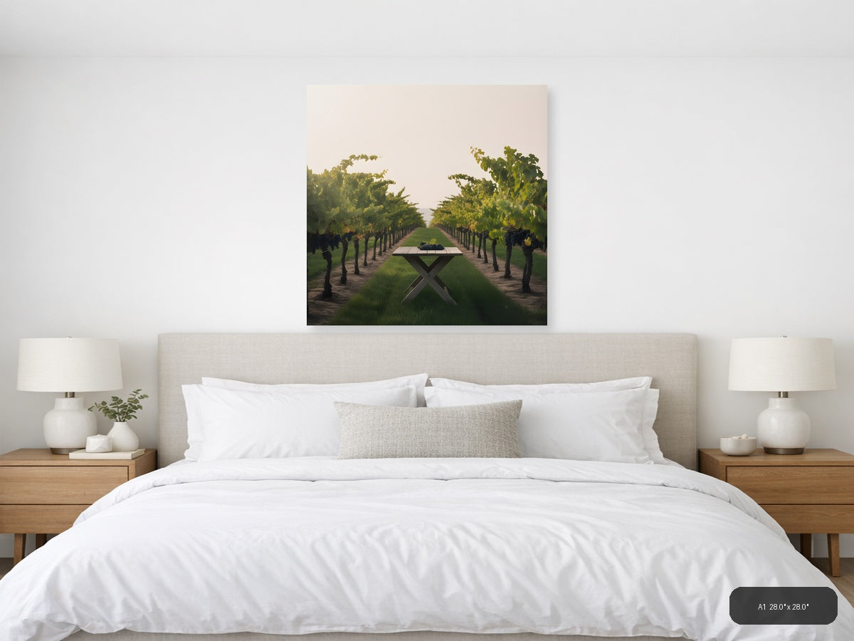 Vineyard Table Minimalist Landscape Wall Art — A1 / Bedroom
