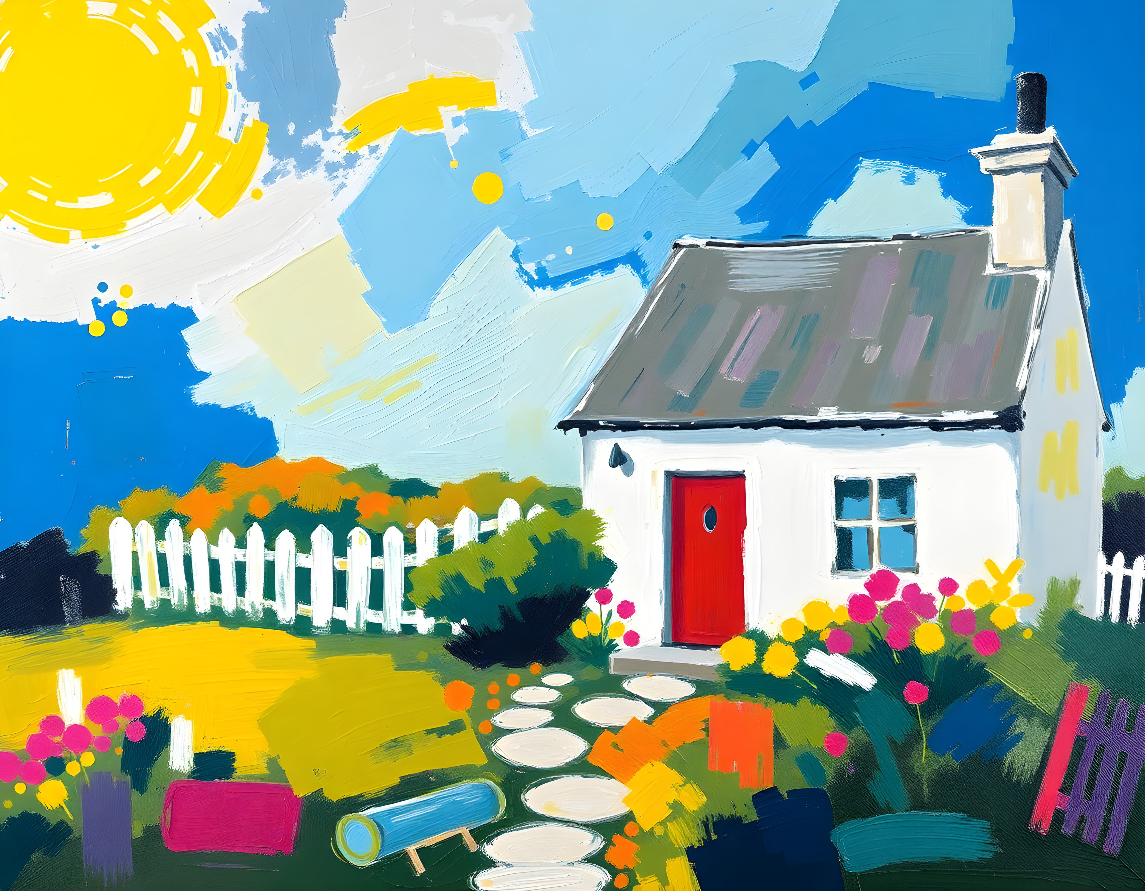 Colorful Cottage Garden Abstract Landscape Wall Art