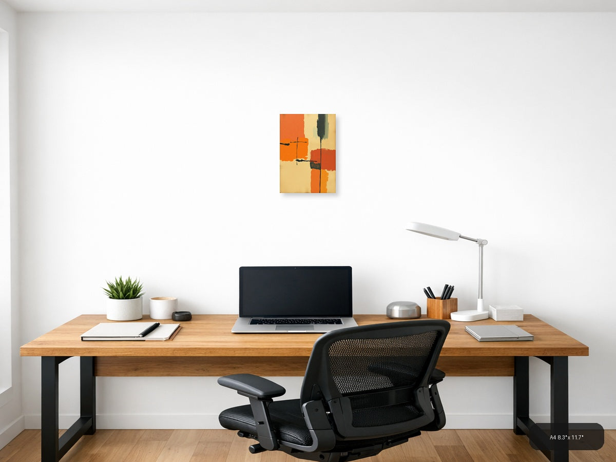 Vintage Abstract Cross Orange and Cream Wall Art — A4 / Office