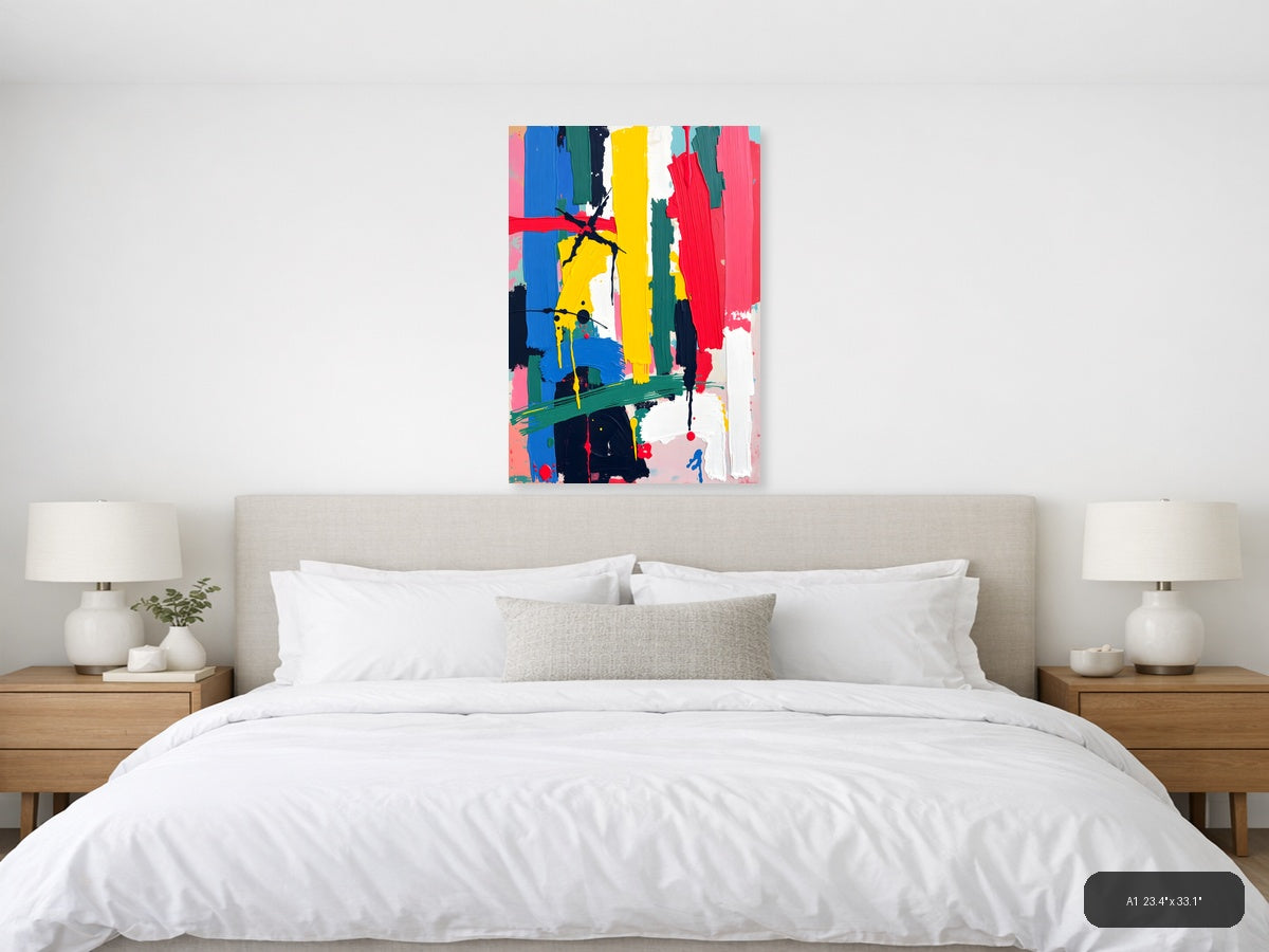 Vibrant Abstract Expressionist Vertical Stripes Wall Art — A1 / Bedroom